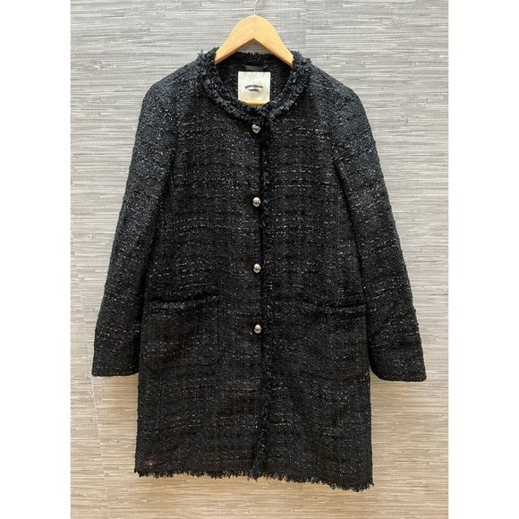 Kate Spade Sparkle Tweed Long Coat Jacket Black Size 4 New! - Picture 5 of 10